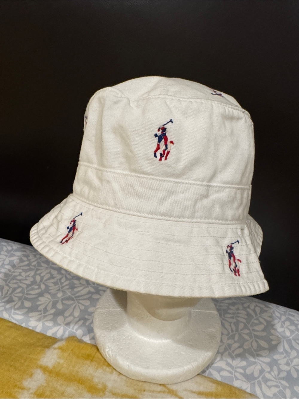 Polo by Ralph Lauren White Bucket Hat Red/Navy/White Polo Logos L/XL NWT